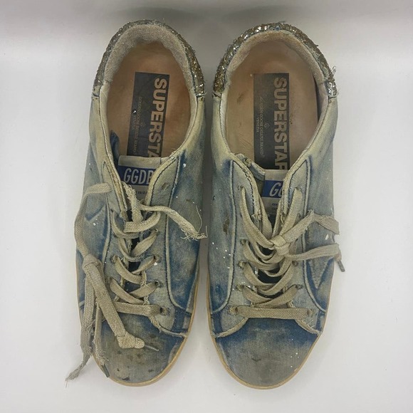 Golden Goose Dyed Blue Glitter Heel Sneakers Sz 39 (8.5) - Picture 3 of 8